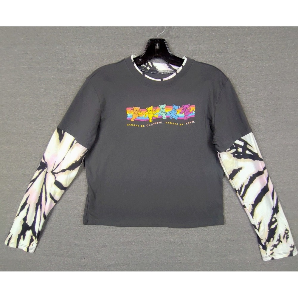 Grateful Dead Shirt Womens S Black Tie Dye Trippy Acid Bears Boho Phsychedelic